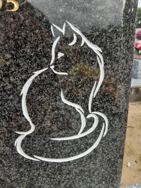 Gravure personnalisée d'un chat sur une tombe du cimetière de Gujan-Mestras